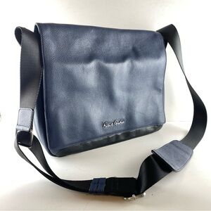 Robert Graham Leather Messenger Laptop Bag Blue Black Signature Lining